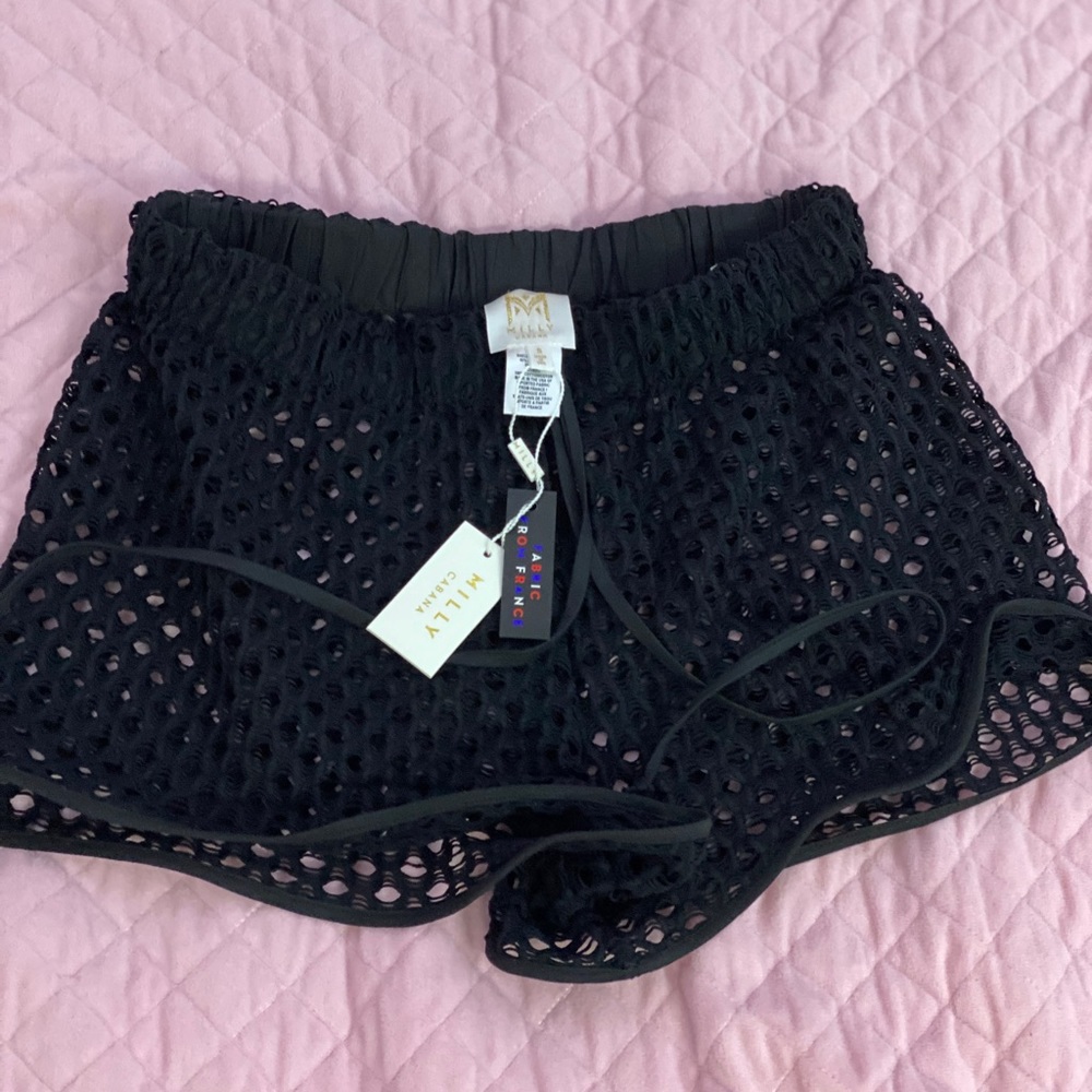 Netting Gathered Crochet Coverup Shorts